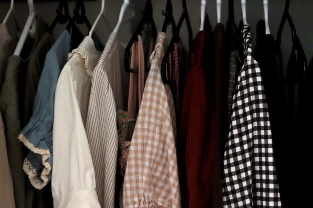 dresses hanging in a closet